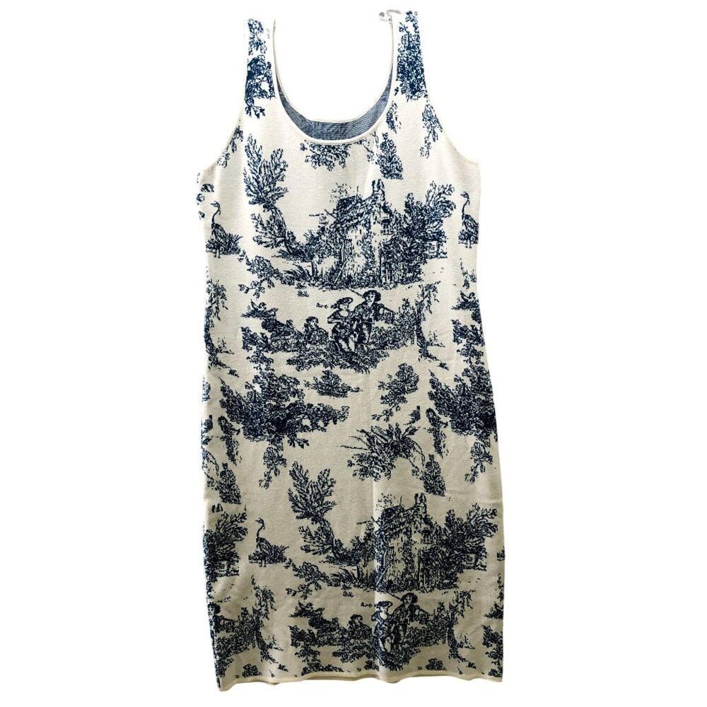 NWT Cider Toile de Jouy Knit Tank Sweater Dress 3XL White Blue Cami‎ Midi